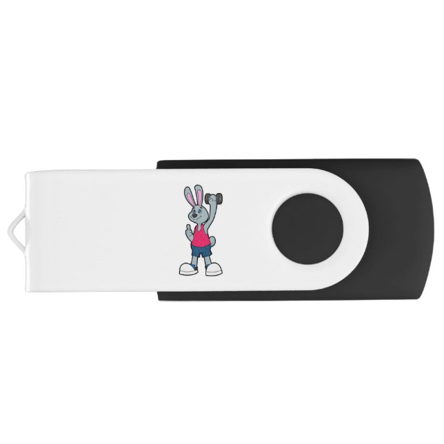 Rabbit at Fitness with Dumbbell Flash Drive (Back)