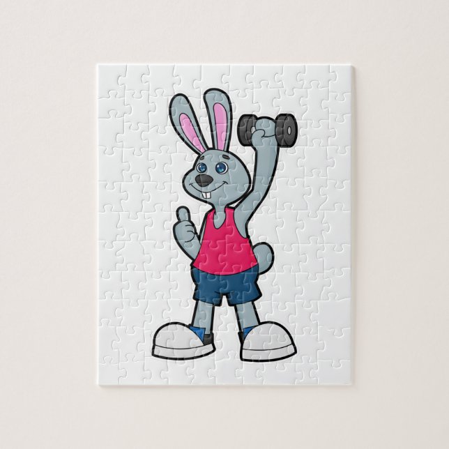 Rabbit at Fitness with Dumbbell Jigsaw Puzzle (Vertical)