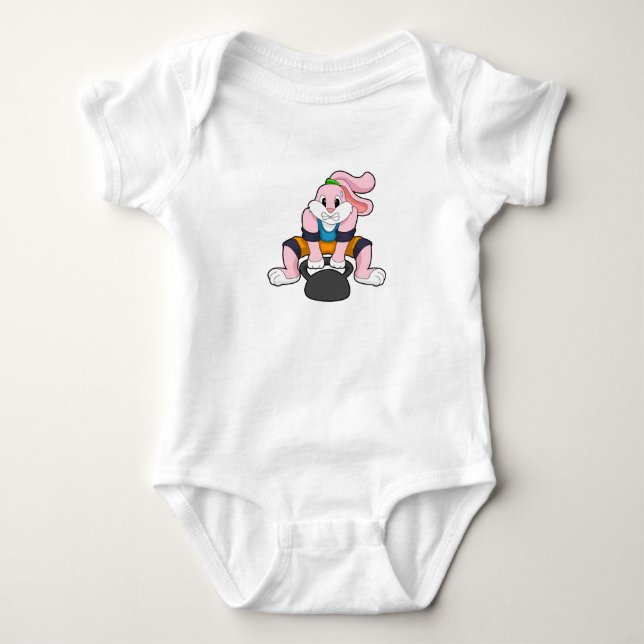 Rabbit at Fitness with Dumbbell.PNG Baby Bodysuit (Front)