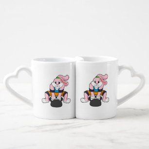 Rabbit at Fitness with Dumbbell.PNG Coffee Mug Set