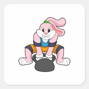Rabbit at Fitness with Dumbbell.PNG Square Sticker
