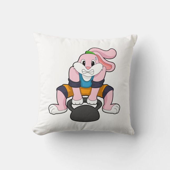 Rabbit at Fitness with Dumbbell.PNG Throw Pillow (Front)
