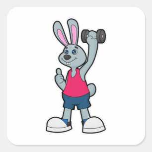 Rabbit at Fitness with Dumbbell Square Sticker