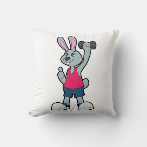 Rabbit at Fitness with Dumbbell Throw Pillow