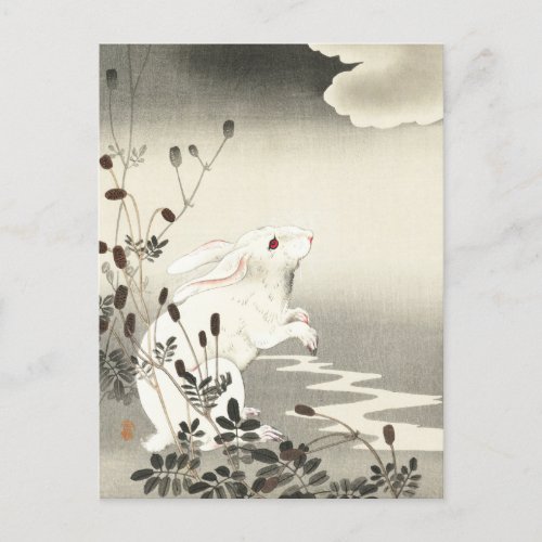 Rabbit at Full Moon Painting by Ohara Koson Postcard