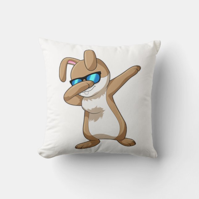 Rabbit at Hip Hop Dance Dab Throw Pillow (Front)