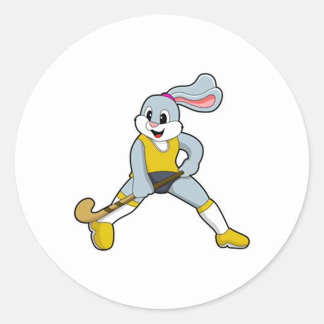 Rabbit at Hockey with Hockey bat Classic Round Sticker (Front)