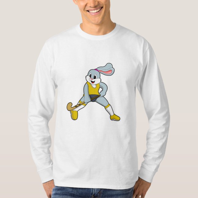 Rabbit at Hockey with Hockey bat T-Shirt (Front)
