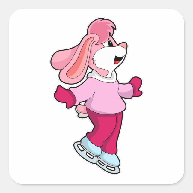 Rabbit at Ice skating with Ice skates Square Sticker (Front)