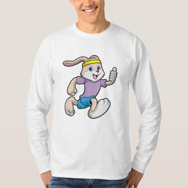 Rabbit at Jogging with Headband T-Shirt (Front)