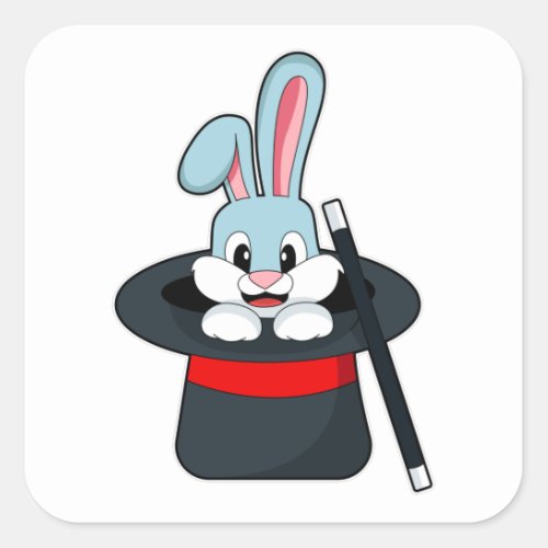 Rabbit at Magic with Wand  Hat Square Sticker