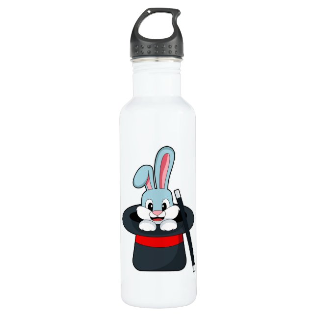 Rabbit at Magic with Wand & Hat Stainless Steel Water Bottle (Front)