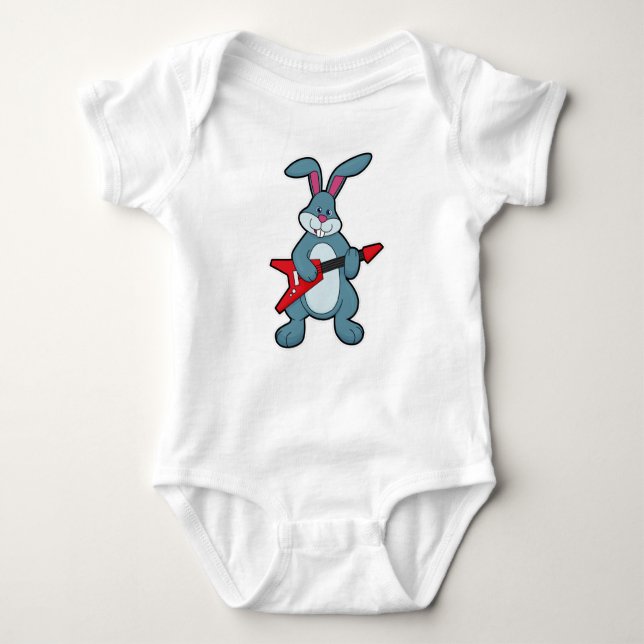 Rabbit at Music with Guitar Baby Bodysuit (Front)