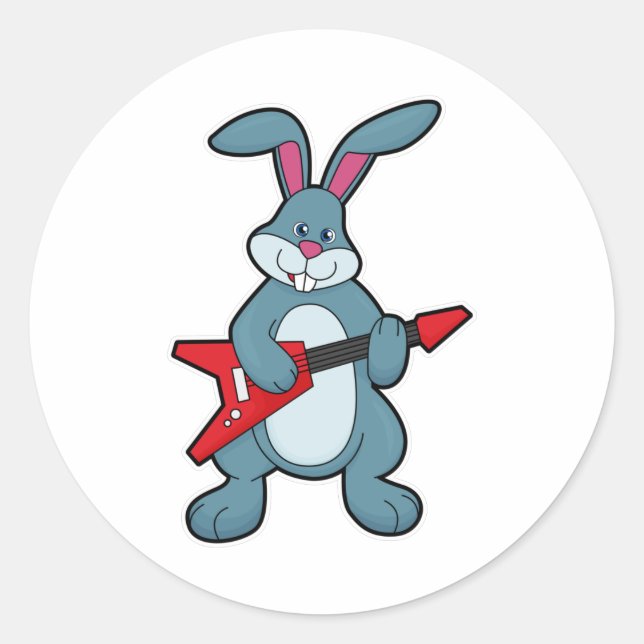 Rabbit at Music with Guitar Classic Round Sticker (Front)