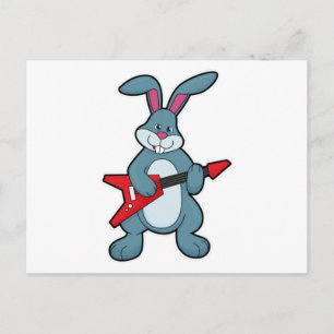 Rabbit at Music with Guitar Postcard