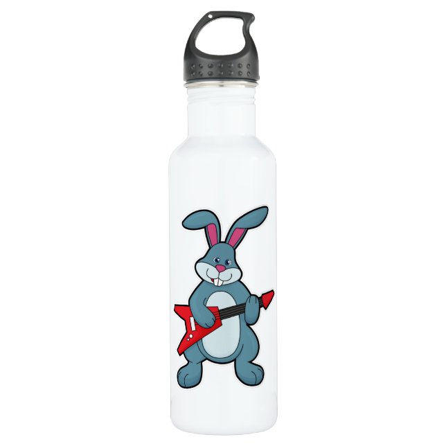 Rabbit at Music with Guitar Stainless Steel Water Bottle (Front)