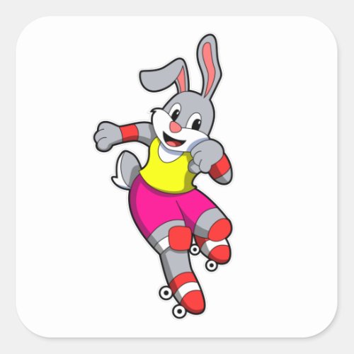 Rabbit at skating with Inline skates Square Sticker