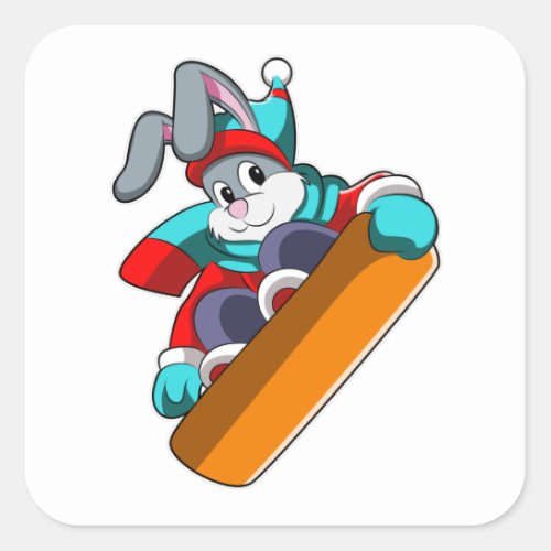 Rabbit at Snowboarding with Snowboard Square Sticker