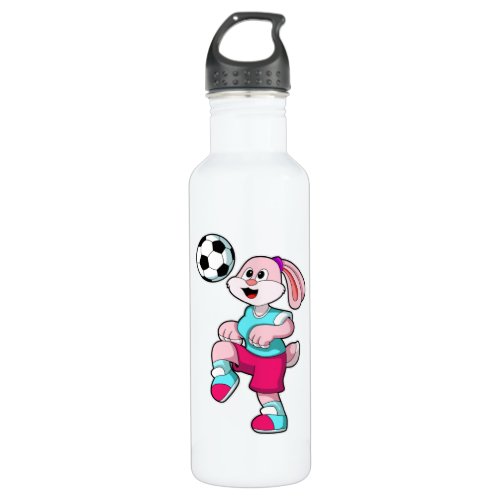 Rabbit at Sports with Soccer Stainless Steel Water Bottle