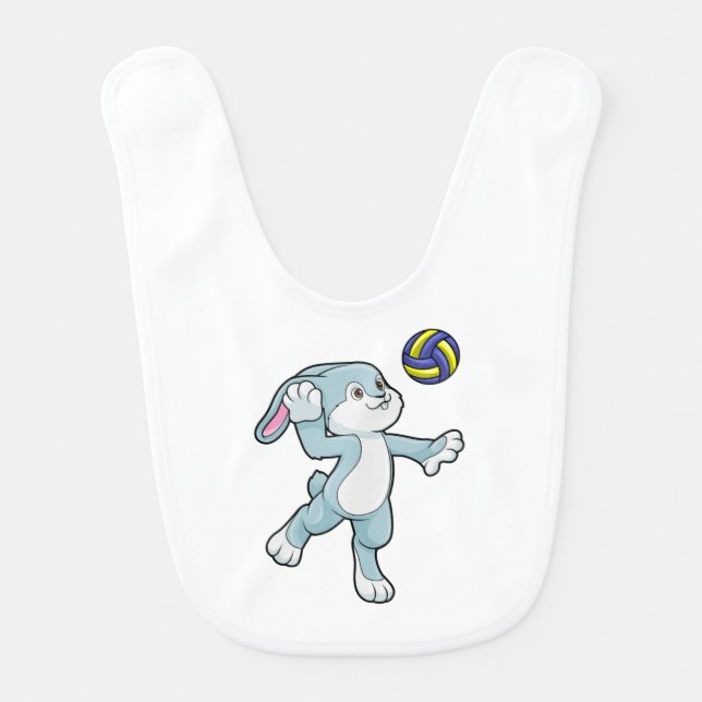 Rabbit at Sports with Volleyball Baby Bib (Front)