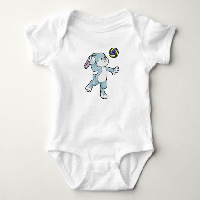 Rabbit at Sports with Volleyball Baby Bodysuit (Front)