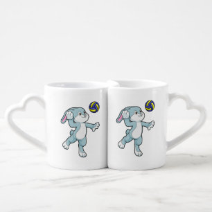 Rabbit at Sports with Volleyball Coffee Mug Set