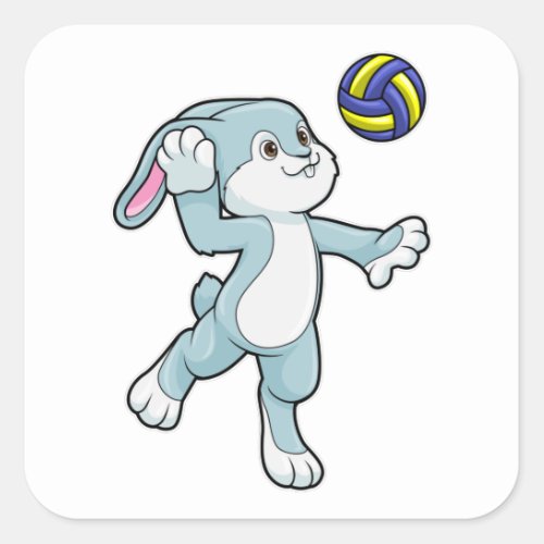 Rabbit at Sports with Volleyball Square Sticker