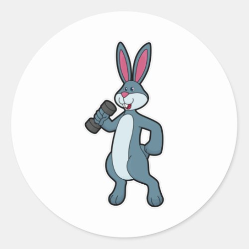 Rabbit at Strength training with Dumbbell Classic Round Sticker
