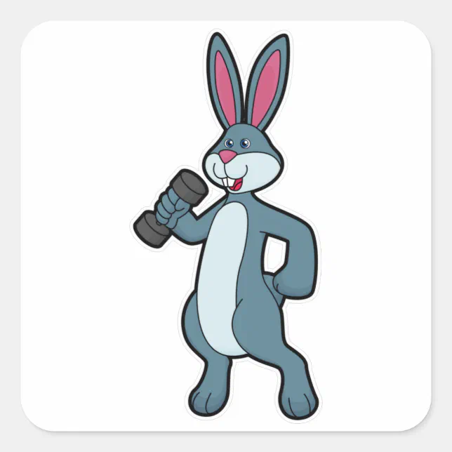 Rabbit at Strength training with Dumbbell Square Sticker | Zazzle