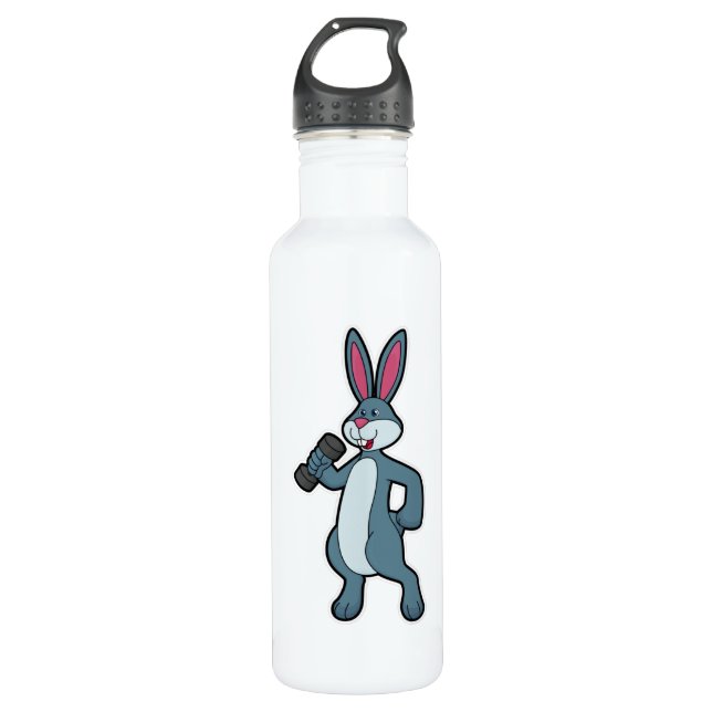 Rabbit at Strength training with Dumbbell Stainless Steel Water Bottle (Front)