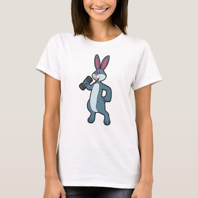 Rabbit at Strength training with Dumbbell T-Shirt (Front)