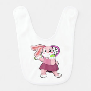Rabbit at Tennis with Tennis racket Baby Bib