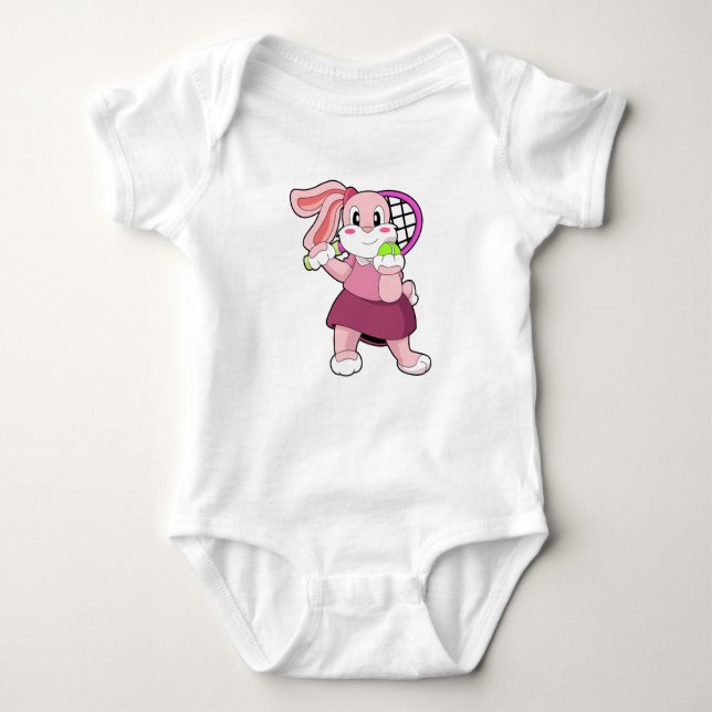 Rabbit at Tennis with Tennis racket Baby Bodysuit (Front)