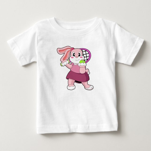Rabbit at Tennis with Tennis racket Baby T-Shirt (Front)