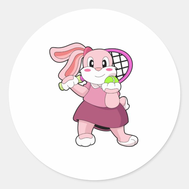 Rabbit at Tennis with Tennis racket Classic Round Sticker (Front)