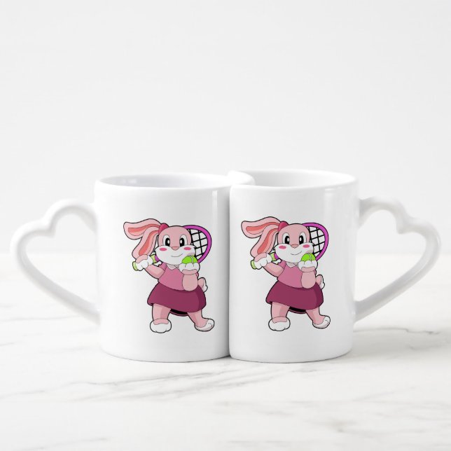 Rabbit at Tennis with Tennis racket Coffee Mug Set (Front Nesting)
