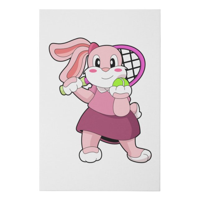 Rabbit at Tennis with Tennis racket Faux Canvas Print (Front)