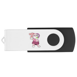 Rabbit at Tennis with Tennis racket Flash Drive