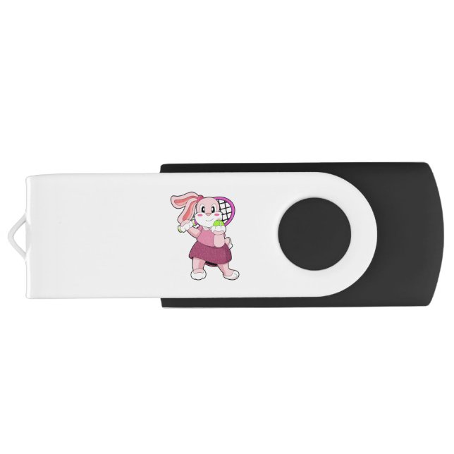 Rabbit at Tennis with Tennis racket Flash Drive (Back)