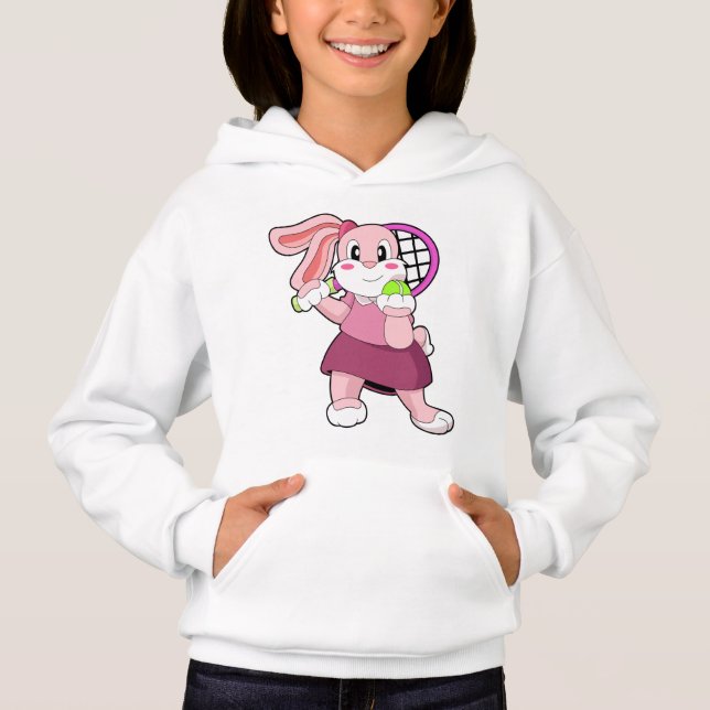 Rabbit at Tennis with Tennis racket Hoodie (Front)