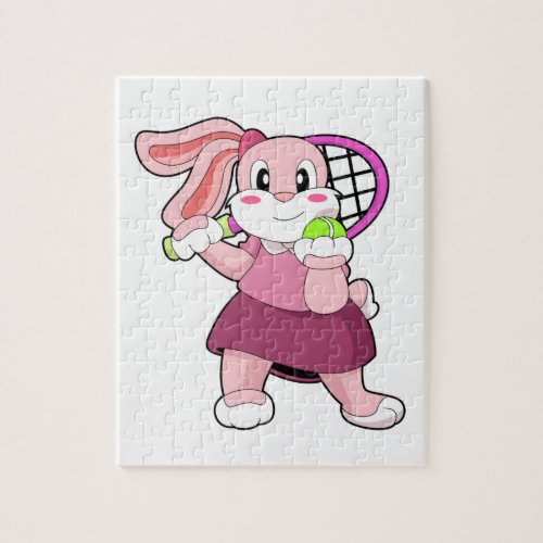 Rabbit at Tennis with Tennis racket Jigsaw Puzzle