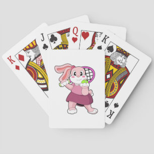 Rabbit at Tennis with Tennis racket Poker Cards