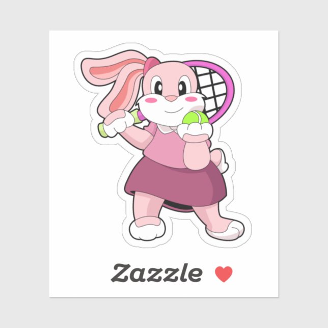 Rabbit at Tennis with Tennis racket Sticker (Sheet)