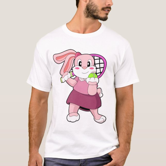 Rabbit at Tennis with Tennis racket T-Shirt (Front)