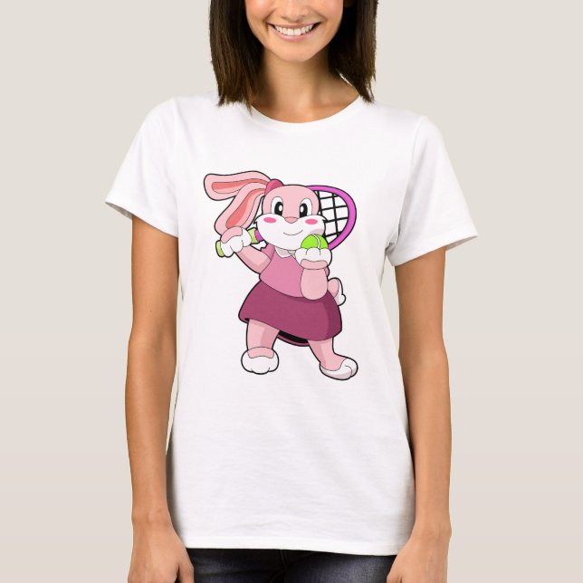 Rabbit at Tennis with Tennis racket T-Shirt (Front)
