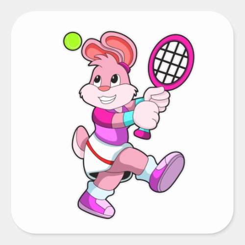 Rabbit at Tennis with Tennis racket  Tennis ball Square Sticker