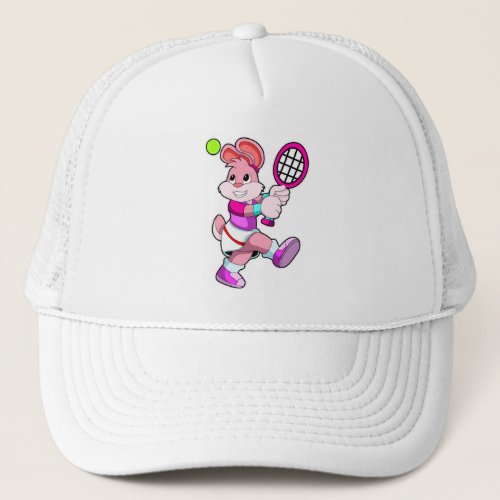 Rabbit at Tennis with Tennis racket  Tennis ball Trucker Hat