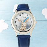 Rabbit baby beige blue sky nursery watch<br><div class="desc">Make telling time a delightful adventure with our Personalized Rabbit Kids' Wrist Watch. Designed with a charming painting of a cute baby rabbit against a muted blue sky background, this gender-neutral wristwatch combines whimsy and functionality for kids of all ages. Charming Design: The wristwatch features a heartwarming painting of a...</div>