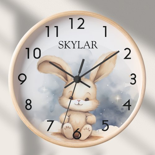 Rabbit baby blue sky beige boho nursery clock