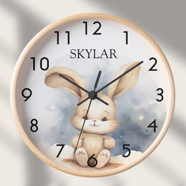 Rabbit baby blue sky beige boho nursery clock (Creator Uploaded)